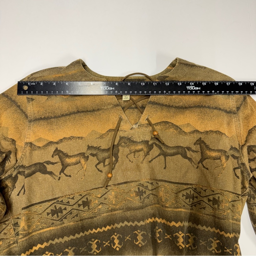 Vintage Cabela's Brown and Tan Southwestern Horse-Print Long Sleeve Cotton Shirt - Picture 6 of 10
